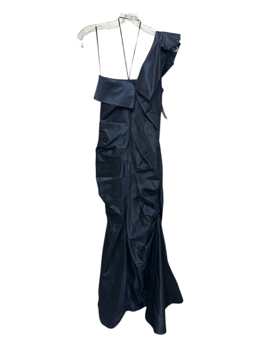 Rickie Freeman for Teri Jon Size 8 Navy Blue Silk One Shoulder Pop Over Gown Navy Blue / 8