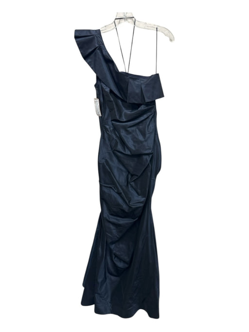 Rickie Freeman for Teri Jon Size 8 Navy Blue Silk One Shoulder Pop Over Gown Navy Blue / 8