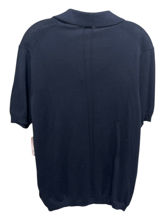 Porsche Design Size L Navy Cotton Blend Solid Knit Polo Men's Short Sleeve Navy / L
