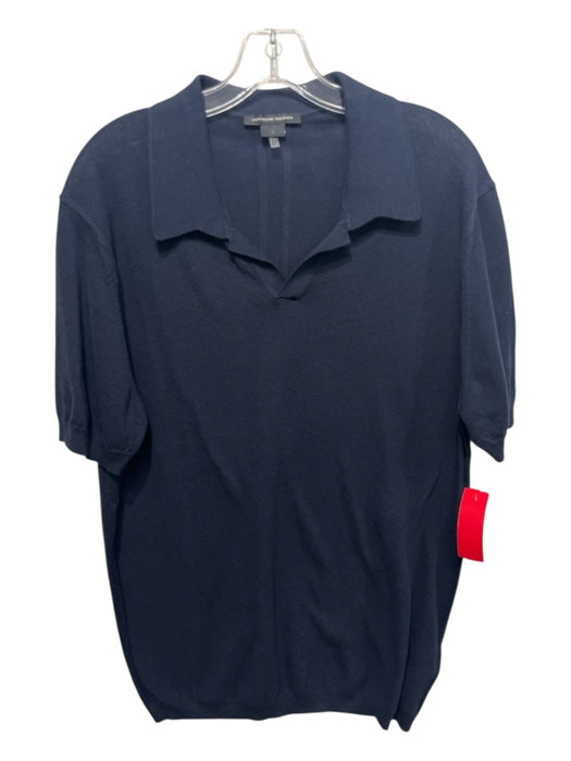 Porsche Design Size L Navy Cotton Blend Solid Knit Polo Men's Short Sleeve Navy / L