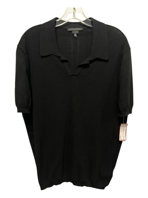 Porsche Design Size L Black Cotton Blend Solid Polo Knit Men's Short Sleeve Black / L