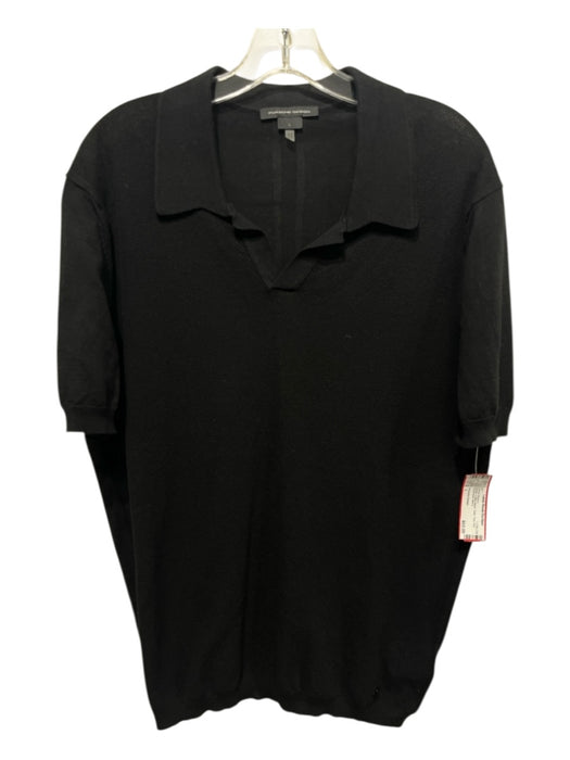 Porsche Design Size L Black Cotton Blend Solid Polo Knit Men's Short Sleeve Black / L