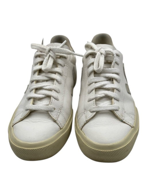Veja Shoe Size 8 White & Gray Leather Round Toe Logo Lace Up Low Top Sneakers White & Gray / 8