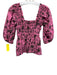 Ganni Size 34 Pink & Black Cotton Square Neck Puff Sleeve Smocked Top Pink & Black / 34