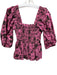 Ganni Size 34 Pink & Black Cotton Square Neck Puff Sleeve Smocked Top Pink & Black / 34