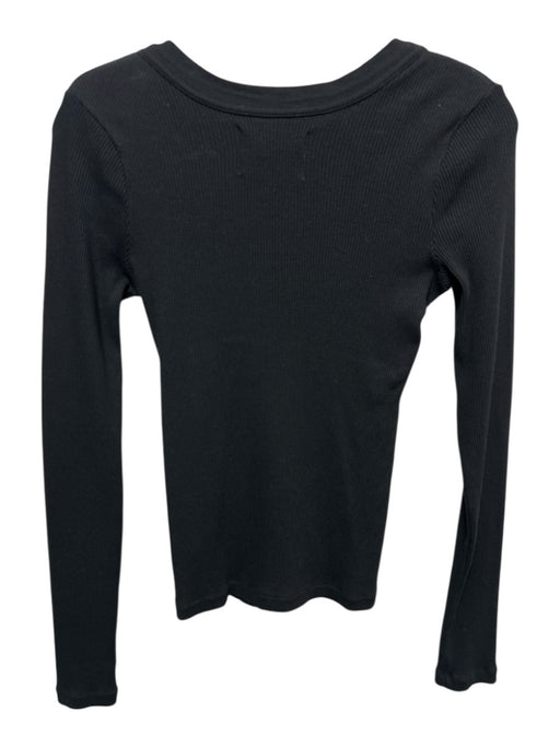 Citizens of Humanity Size S Black Cotton Blend V Neck 3 button Ribbed Top Black / S