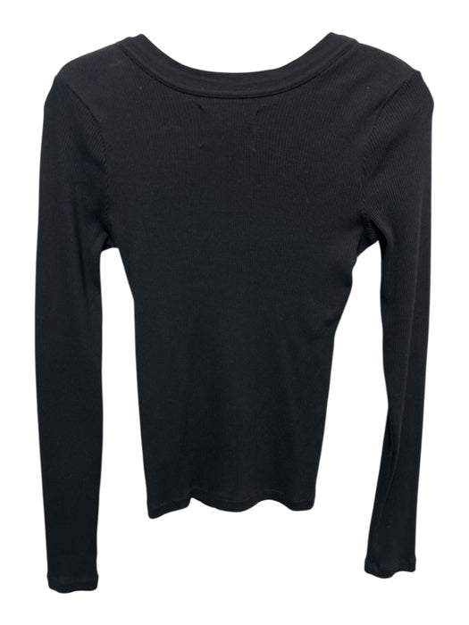 Citizens of Humanity Size S Black Cotton Blend V Neck 3 button Ribbed Top Black / S