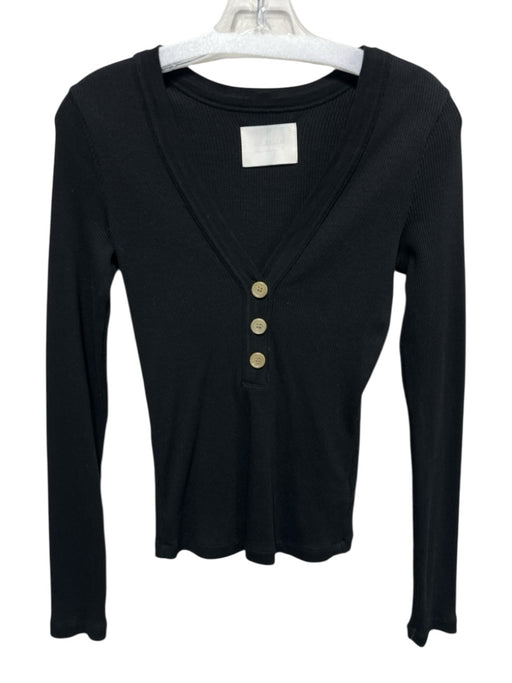 Citizens of Humanity Size S Black Cotton Blend V Neck 3 button Ribbed Top Black / S