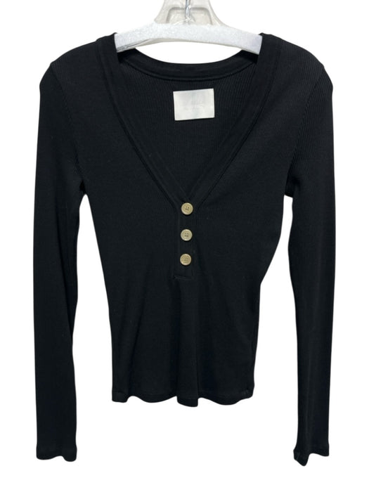 Citizens of Humanity Size S Black Cotton Blend V Neck 3 button Ribbed Top Black / S