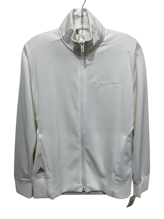 Adidas Size M White Polyester Zip Front Logo Mock Neck Long Sleeve Jacket White / M