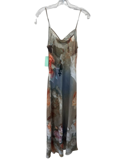 All Saints Size 6 Beige, Orange & Black Polyester Spaghetti Strap Floral Dress Beige, Orange & Black / 6