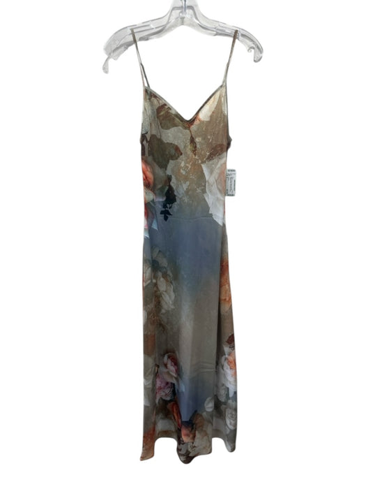 All Saints Size 6 Beige, Orange & Black Polyester Spaghetti Strap Floral Dress Beige, Orange & Black / 6