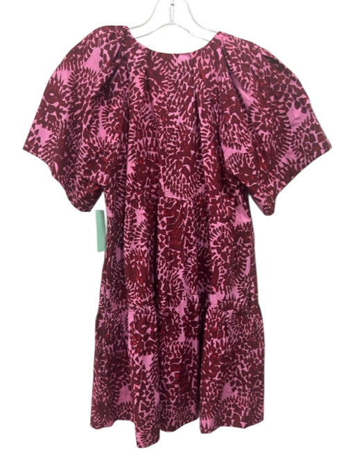 A.L.C. Size 2 Red & Pink Cotton Short Sleeve Abstract Block Print V Neck Dress Red & Pink / 2
