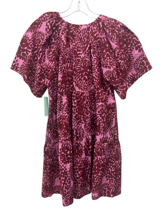 A.L.C. Size 2 Red & Pink Cotton Short Sleeve Abstract Block Print V Neck Dress Red & Pink / 2