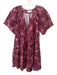 A.L.C. Size 2 Red & Pink Cotton Short Sleeve Abstract Block Print V Neck Dress Red & Pink / 2