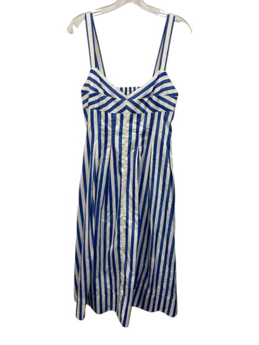 La Ligne Size 8 Blue & White Cotton Sleeveless Striped Back Cut Out Midi Dress Blue & White / 8