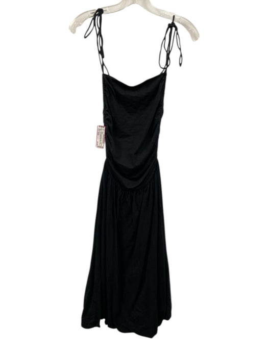 FP Beach Size Small Black Cotton Blend Spaghetti Strap Ruched Gathered Dress Black / Small