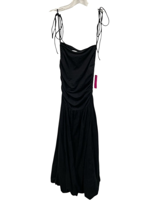 FP Beach Size Small Black Cotton Blend Spaghetti Strap Ruched Gathered Dress Black / Small