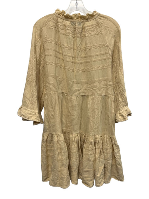 Pearl & Caviar Size S/M Beige Cotton Half Sleeve Jacquard Print V Neck Dress Beige / S/M