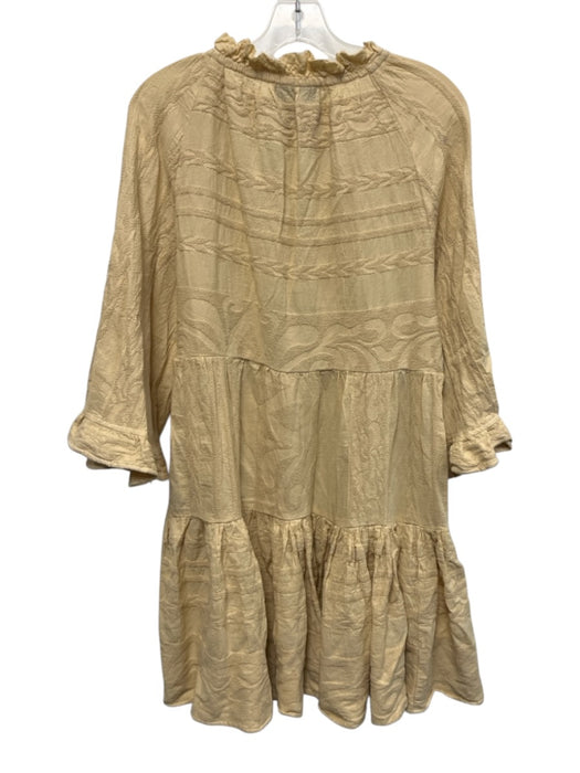 Pearl & Caviar Size S/M Beige Cotton Half Sleeve Jacquard Print V Neck Dress Beige / S/M