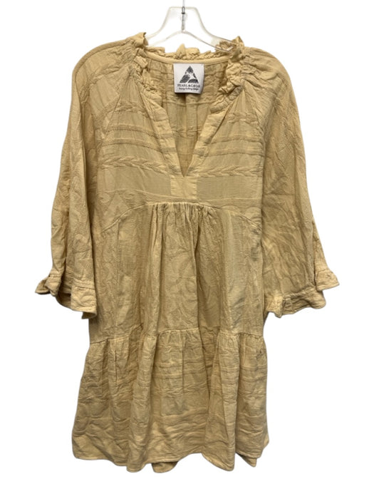 Pearl & Caviar Size S/M Beige Cotton Half Sleeve Jacquard Print V Neck Dress Beige / S/M