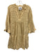 Pearl & Caviar Size S/M Beige Cotton Half Sleeve Jacquard Print V Neck Dress Beige / S/M