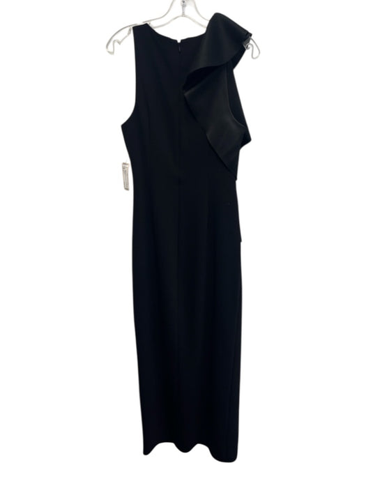 Halston Size 8 Black Sleeveless Ruffles Satin Trim slit Gown Black / 8