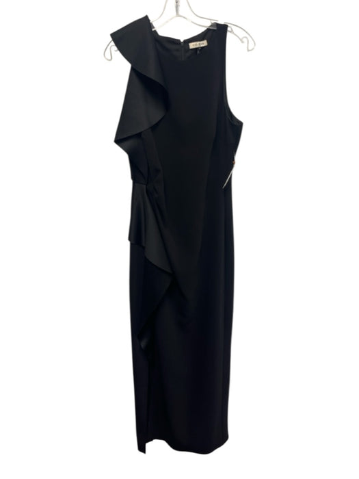 Halston Size 8 Black Sleeveless Ruffles Satin Trim slit Gown Black / 8
