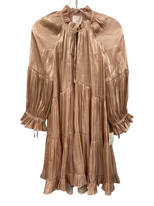 Cinq a Sept Size 6 Pink Beige Polyester Long Sleeve Shimmer V Neck Dress Pink Beige / 6