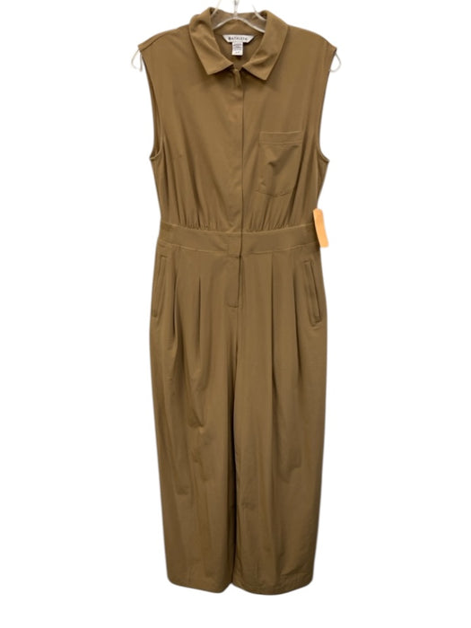 Athleta Size 6P Khaki Beige Polyester Blend Sleeveless Pleated Wide Leg Jumpsuit Khaki Beige / 6P