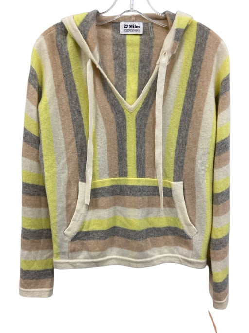 27 Miles Size XS Yellow, Brown, Black Cashmere Long Sleeve Striped Hood Sweater Yellow, Brown, Black / XS