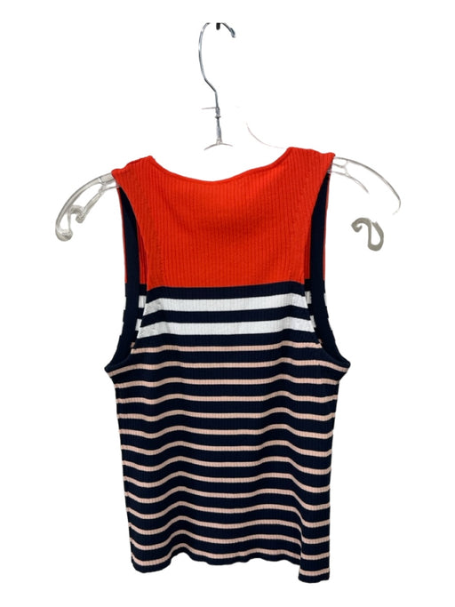 360 Sweater Size M Orange, Navy, White Rayon Blend Ribbed Knit Stripe Top Orange, Navy, White / M