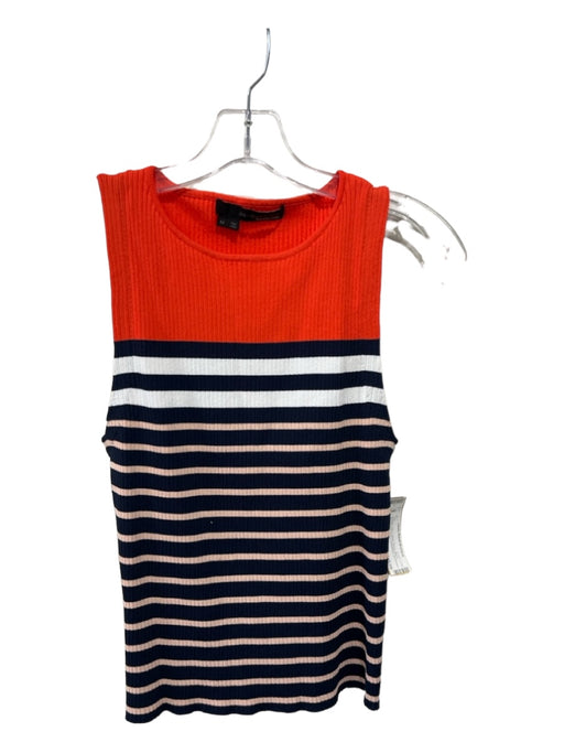 360 Sweater Size M Orange, Navy, White Rayon Blend Ribbed Knit Stripe Top Orange, Navy, White / M