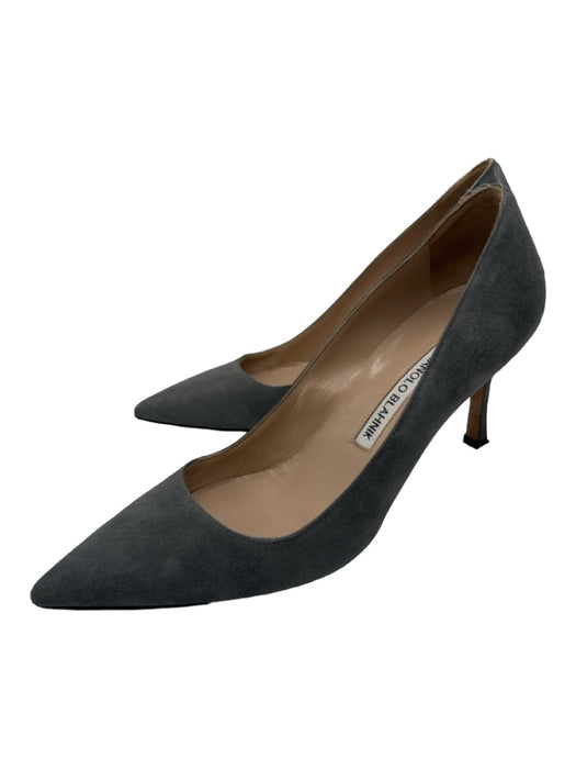 Manolo Blahnik Shoe Size 38 Gray Suede Pointed Toe Closed Heel Kitten Heel Pumps Gray / 38