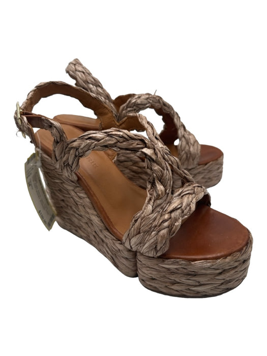 Clergerie Shoe Size 38 Brown Raffia Woven Open Toe Ankle Strap Wedges Brown / 38