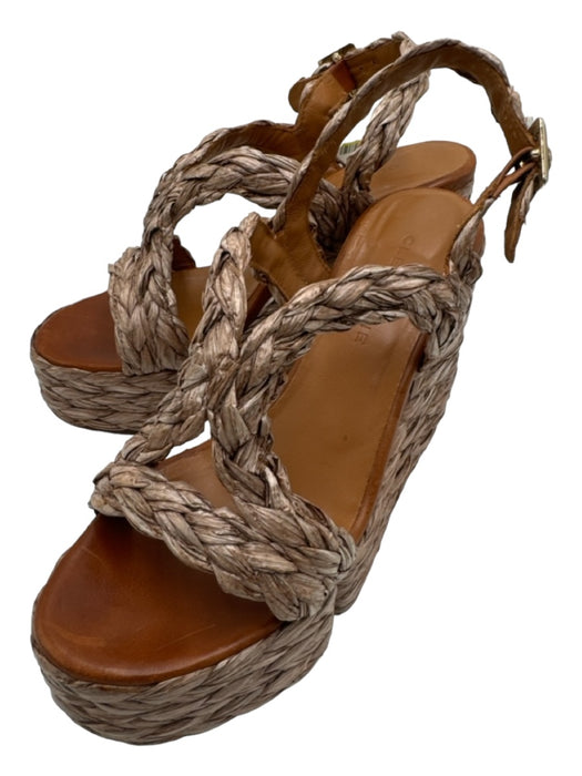 Clergerie Shoe Size 38 Brown Raffia Woven Open Toe Ankle Strap Wedges Brown / 38