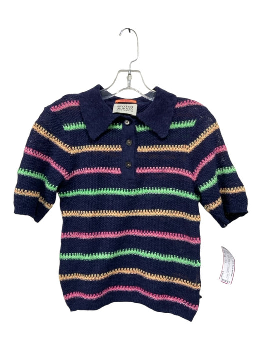 Scotch & Soda Size XS Navy, Green, Pink Cotton Knit Quarter Button Top Navy, Green, Pink / XS