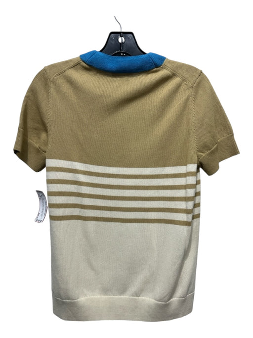 COS Size S Tan, Cream, Blue Cotton & Polyester Horizontal Stripes Crew Neck Top Tan, Cream, Blue / S