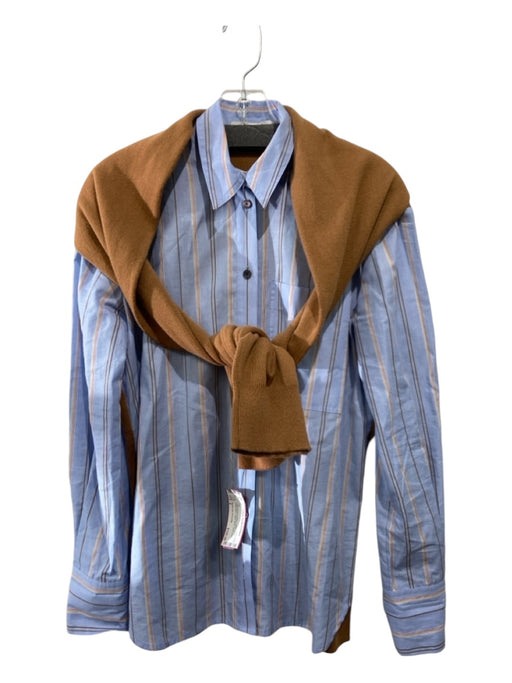 Derek Lam 10 Crosby Size 2 Camel Brown & Blue Cotton Collar Buttondown Top Camel Brown & Blue / 2