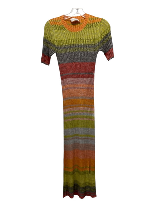 Zimmermann Size 1/S Green & Orange Viscose Ribbed Knit Midi short sleeve Dress Green & Orange / 1/S