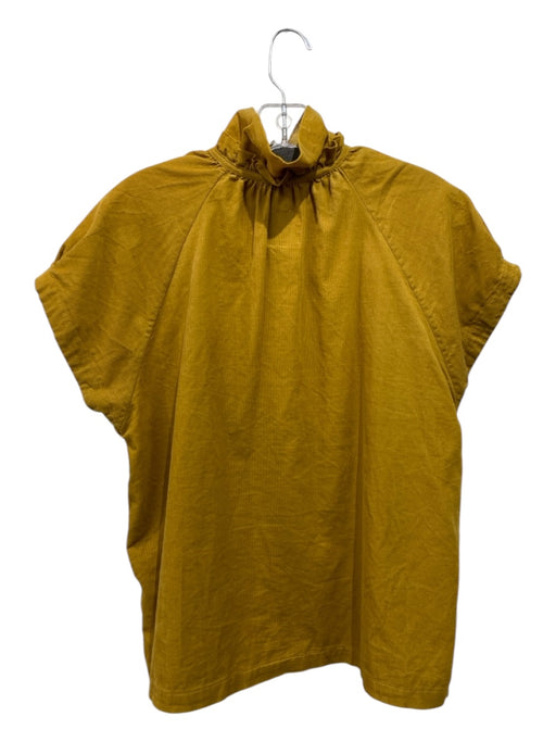 A Shirt Thing Size S Mustard Yellow Cotton Corduroy Cap Sleeve Ruffle Neck Top Mustard Yellow / S