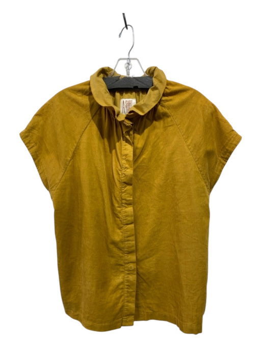 A Shirt Thing Size S Mustard Yellow Cotton Corduroy Cap Sleeve Ruffle Neck Top Mustard Yellow / S