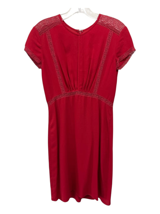 Yigal Azrouel Size Est XS Red Back Zip Pleated Front Lace Application Dress Red / Est XS