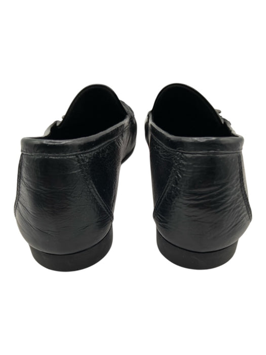 Chanel Shoe Size 38.5 Black Leather Crinkle Chain Link Detail CC Logo Loafers Black / 38.5