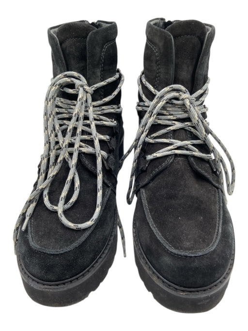 Stuart Weitzman Shoe Size 7.5 Black Suede Ankle Lace Up Lug Sole Boots Black / 7.5