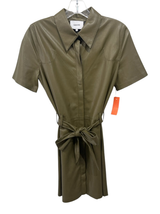 Nanushka Size Small Army Green Polyester Blend Short Sleeve Button Front Dress Army Green / Small