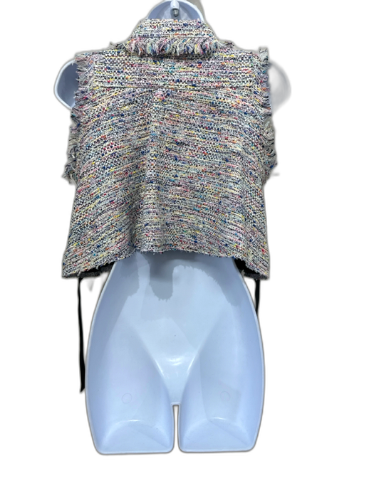 Sacai Size 1 White, Pink, Blue, Black Cotton Blend Fringe Tweed Vest White, Pink, Blue, Black / 1