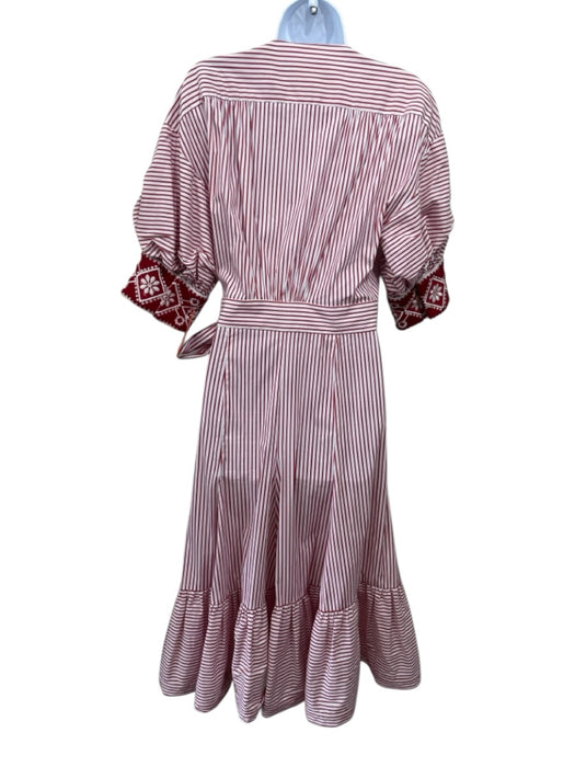 Silvia Tcherassi Size Small Red & White Cotton Blend Short Puff Sleeve Dress Red & White / Small