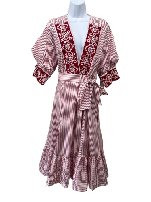 Silvia Tcherassi Size Small Red & White Cotton Blend Short Puff Sleeve Dress Red & White / Small