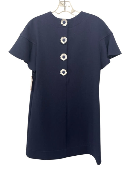 Lela Rose Size 2 Navy Blue Wool Blend Short Sleeve Front Seam Back Buttons Dress Navy Blue / 2
